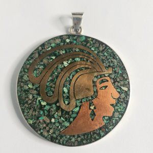 Taxco Emr 925 Quetzalcoatl Aztec God Warrior Feathered Pendant, 2 sided